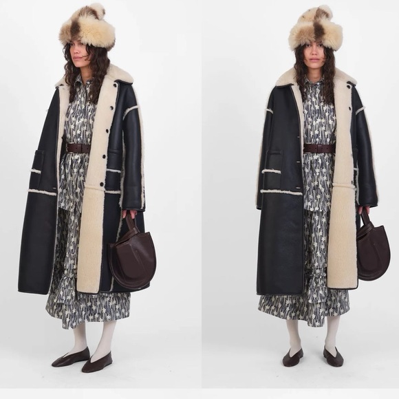 Cream Shearling Leather Jacket - Picture 5 of 11